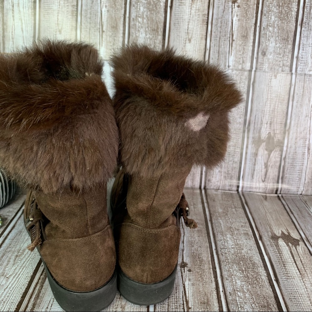 STUART WEITZMAN Luxury Warm Winter Fur Cuffed Chocolate Suede Flat Boots, 7 - Picture 7 of 16